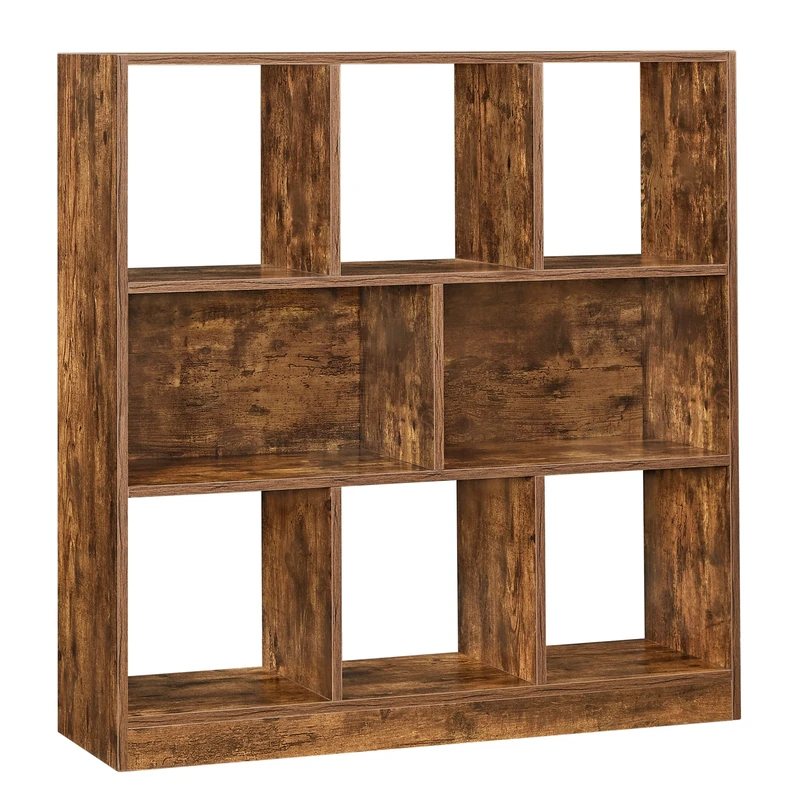 VASAGLE Bookcase, Bookshelf, Freestanding Storage Unit, 8 Open Compartments, Can Be Used Horizontally, Vertically, Upside Down, 30 x 97.5 x 100 cm, for Living Room, Study, Office, Rustic Brown LBC52BX