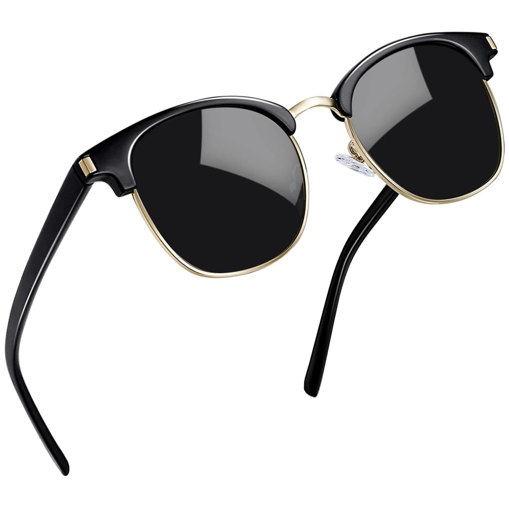 Joopin Half Frame Polarised Sunglasses Man UV400 Protection Retro Horn Rimmed Sunglasses for Women Trendy Browline Sun glasses Man (Black)