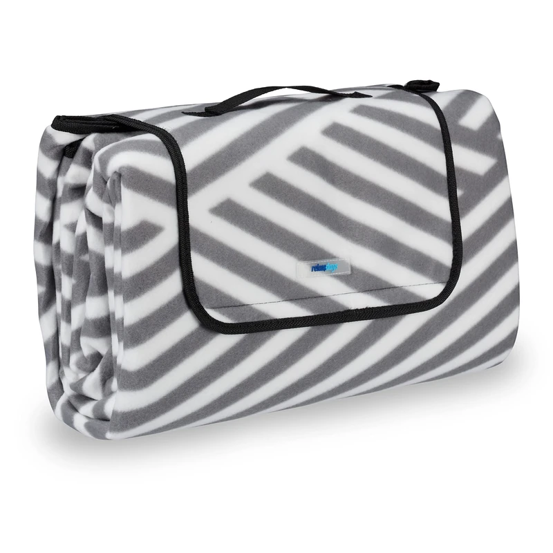 Relaxdays XXL Picnic Blanket, Aluminium Coating, Folding Beach Rug with Handle, 200x200 cm, Grey-White