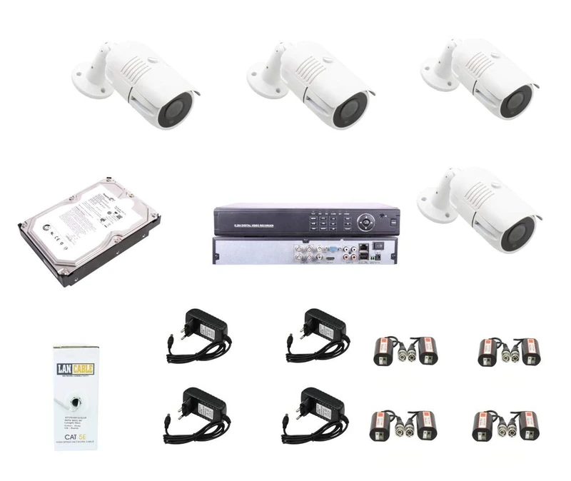 CCTV Video Surveillance Kit 4-1 4 Cameras 1080P with 1TB XVR 5-1 Hard Drive + Connection Accessories