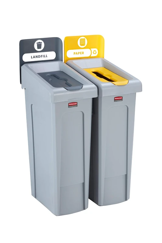 Rubbermaid Slim Jim Recycling Station Bundle 2 Stream - Landfill (Grey)/ Paper (Yellow) 2057733