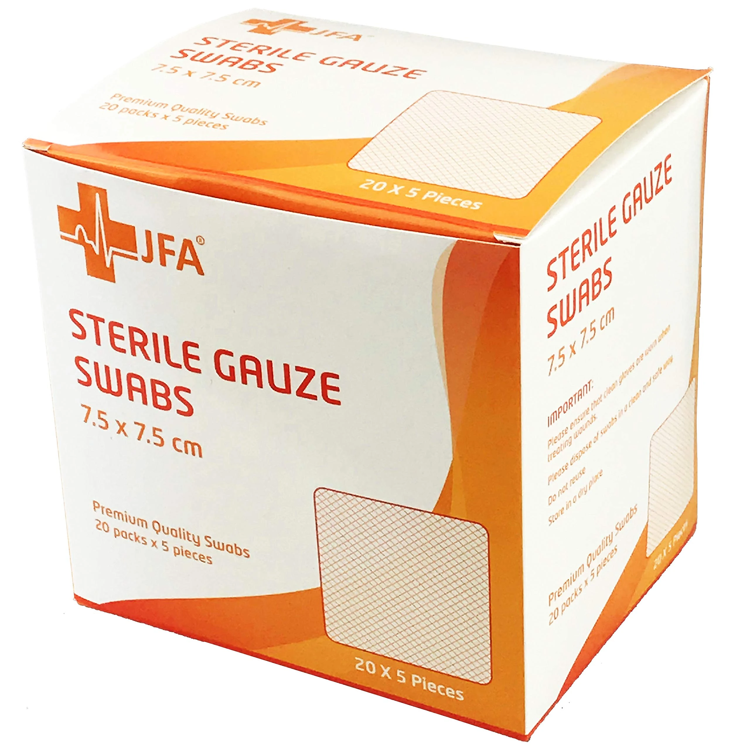 JFA Medical Premium Sterile Gauze Swabs 7.5cm x 7.5cm - Pack of 100