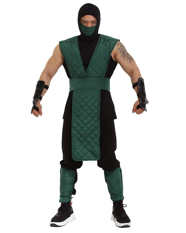 Miccostumes Men's Reptile Cosplay Halloween Costume Green Suit with Mask - Green - Medium