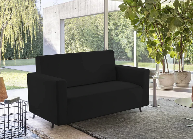 BIANCHERIAWEB Sofa Cover Solid Colour Stretch Stain Resistant Shaped Model Black 3 Seater Black