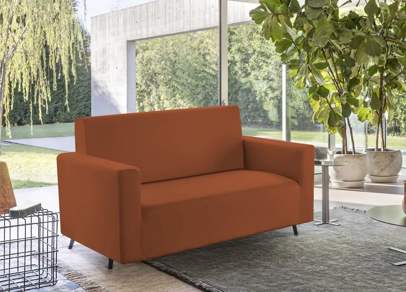 BIANCHERIAWEB Solid Colour Stretch Anti-Stain Shaped Sofa Cover Orange 3 Seater Orange - Image 1