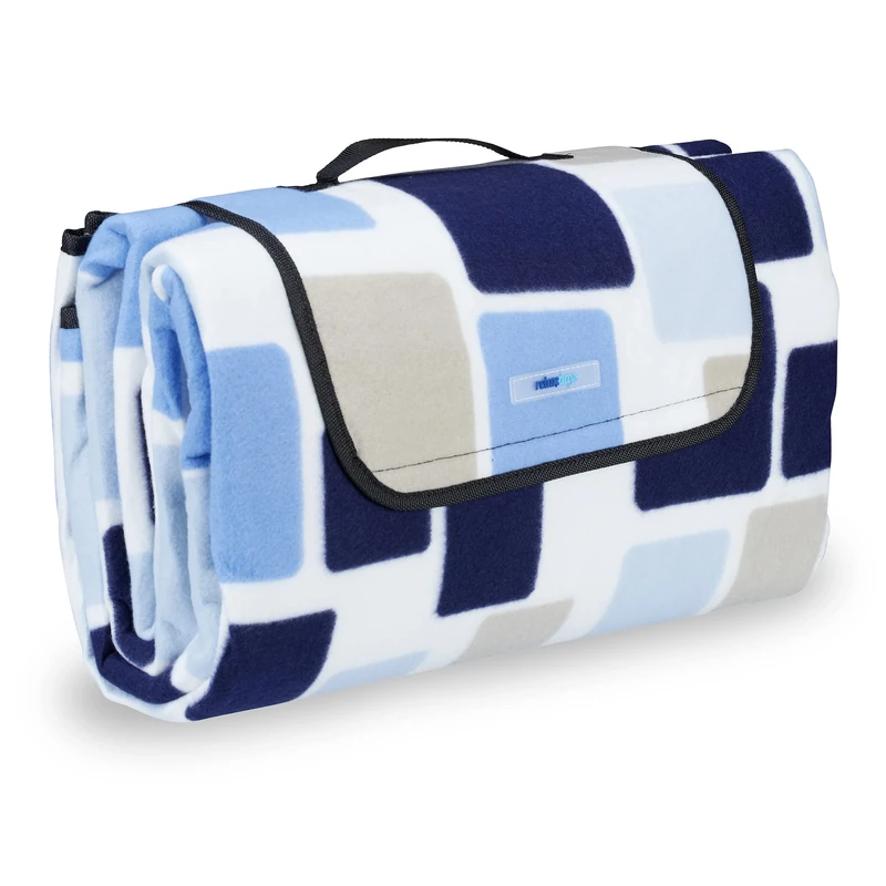 Relaxdays XXL Picnic Blanket, Aluminium Coating, Folding Beach Rug with Handle, 200x200 cm, Blue-Beige