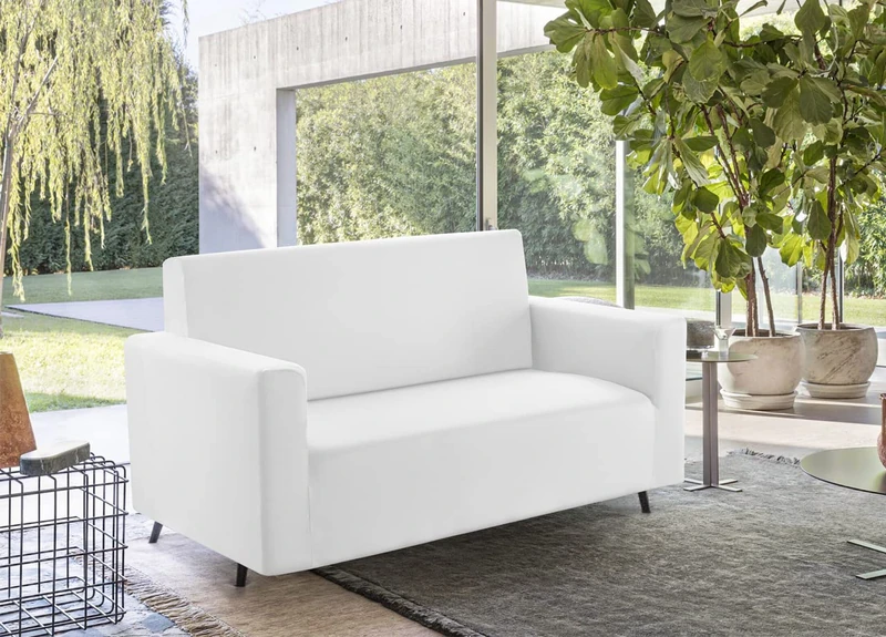 BIANCHERIAWEB Sofa Cover Solid Colour Stretch Stain Resistant Shaped Model White 3 Seater White