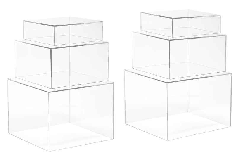 Red Co. Set of 3 Crystal Clear Acrylic Cube Display Nesting Risers with Hollow Bottoms, Transparent - 2 Pack