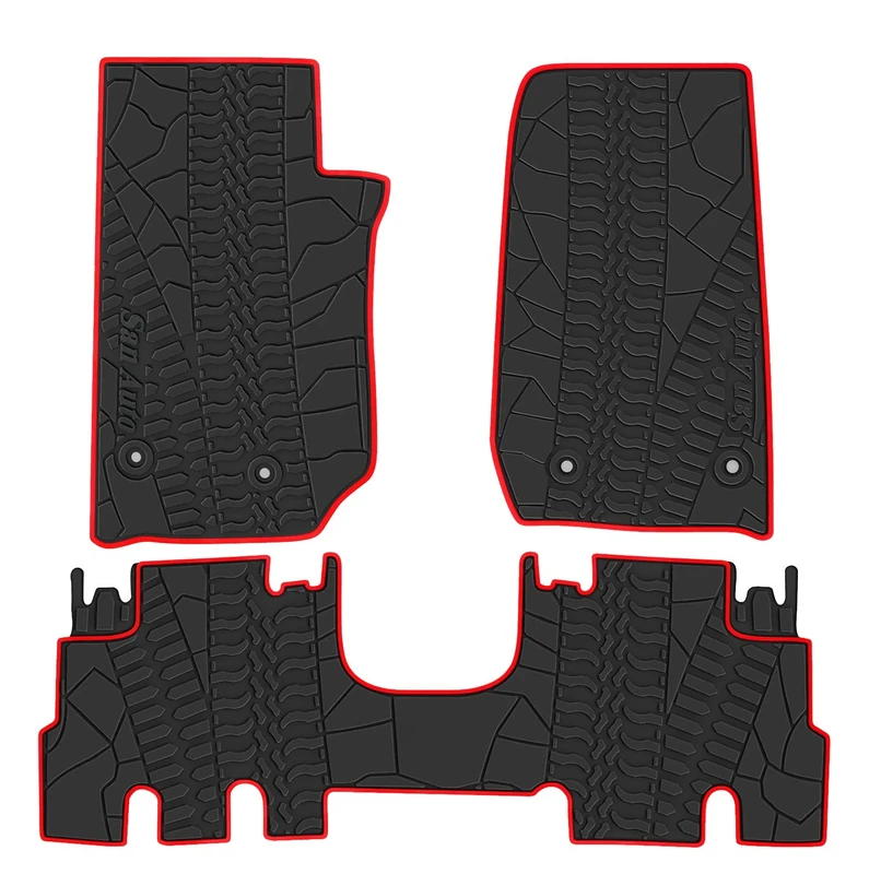 San Auto Car Floor Mat for Jeep Wrangler Sahara Rubicon JK 4 Door 2014 2015 2016 2017 2018 Full Set 4 Pieces Custom Fit Black Red Rubber Auto Floor Liner Mat All Weather Heavy Duty Odorless