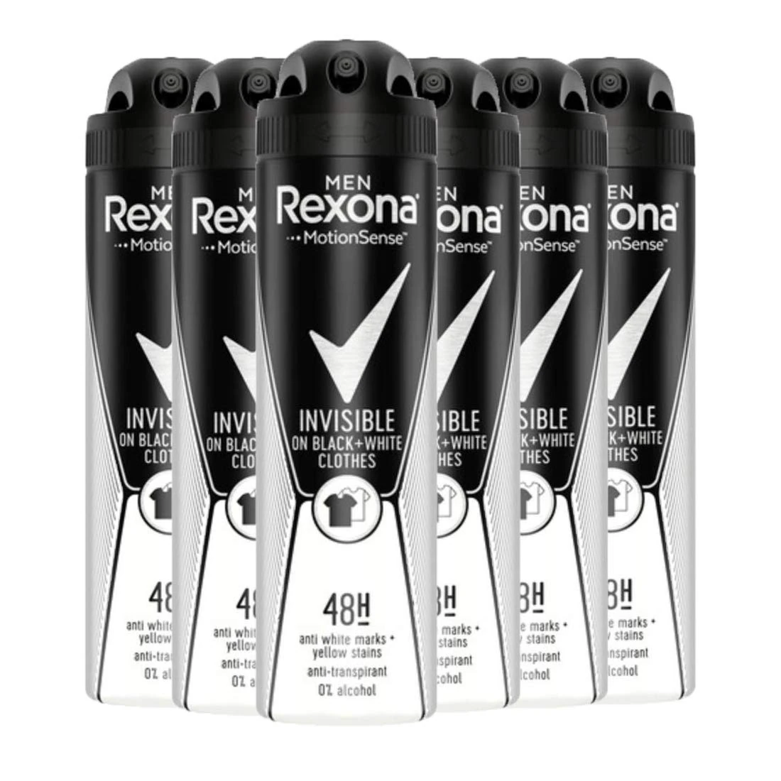 Rexona Rexona Men's Deodorant Spray Invisible On Black + White Clothes Antiperspirant 150 ml - Pack of 6