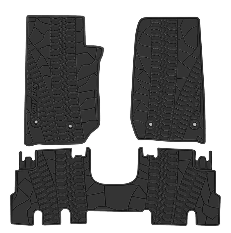 San Auto Car Floor Mat for Jeep Wrangler 4 Door Sahara Rubicon JK 2014 2015 2016 2017 2018 Full Set 4 Pieces Custom Fit Full Black Rubber Auto Floor Liner Mat All Weather Heavy Duty Odorless