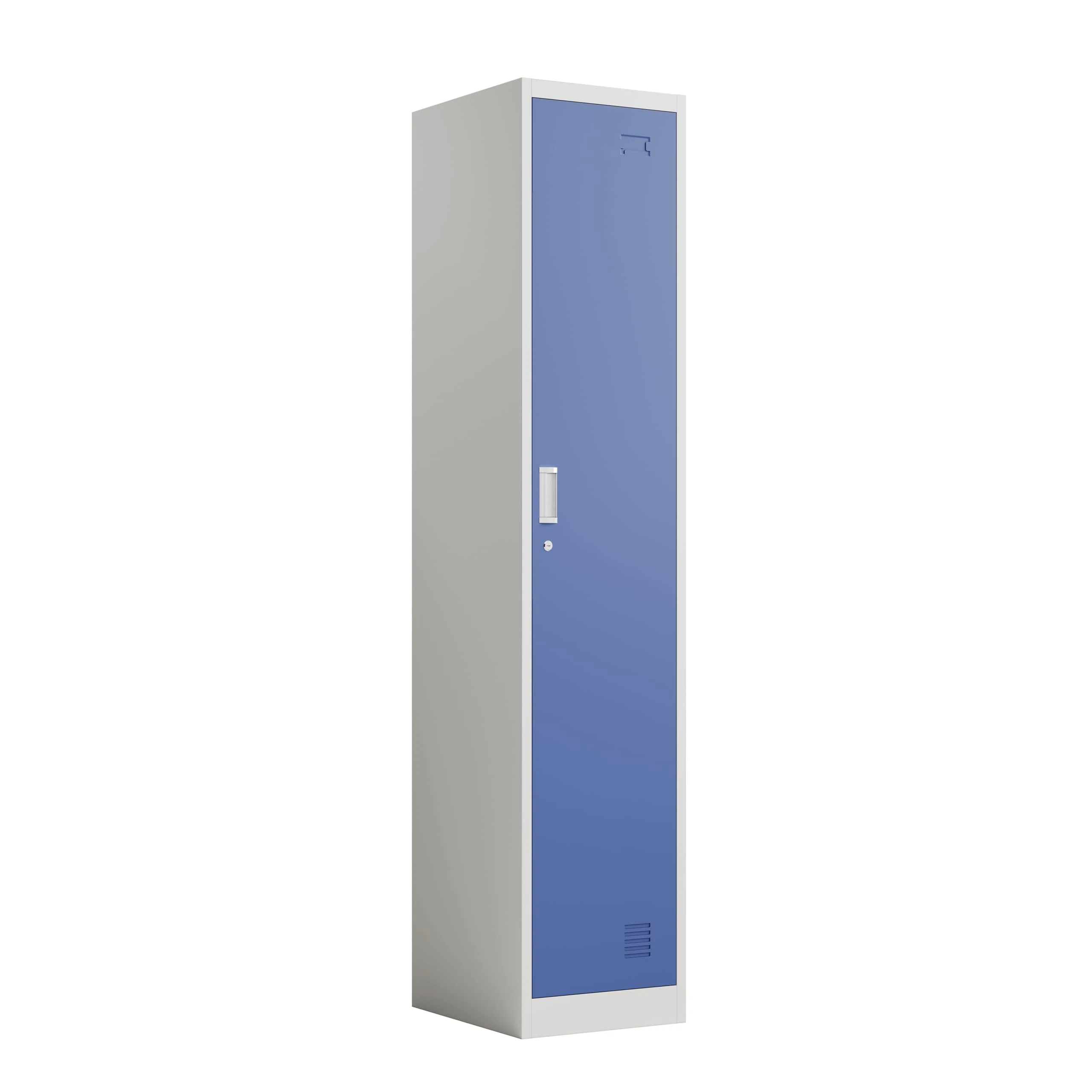 Racking Solutions. Single Door Metal Storage Lockers, Blue & Grey Steel Lockable Unit, Staff Gym School Changing 1850mm H x 380mm W x 450mm D