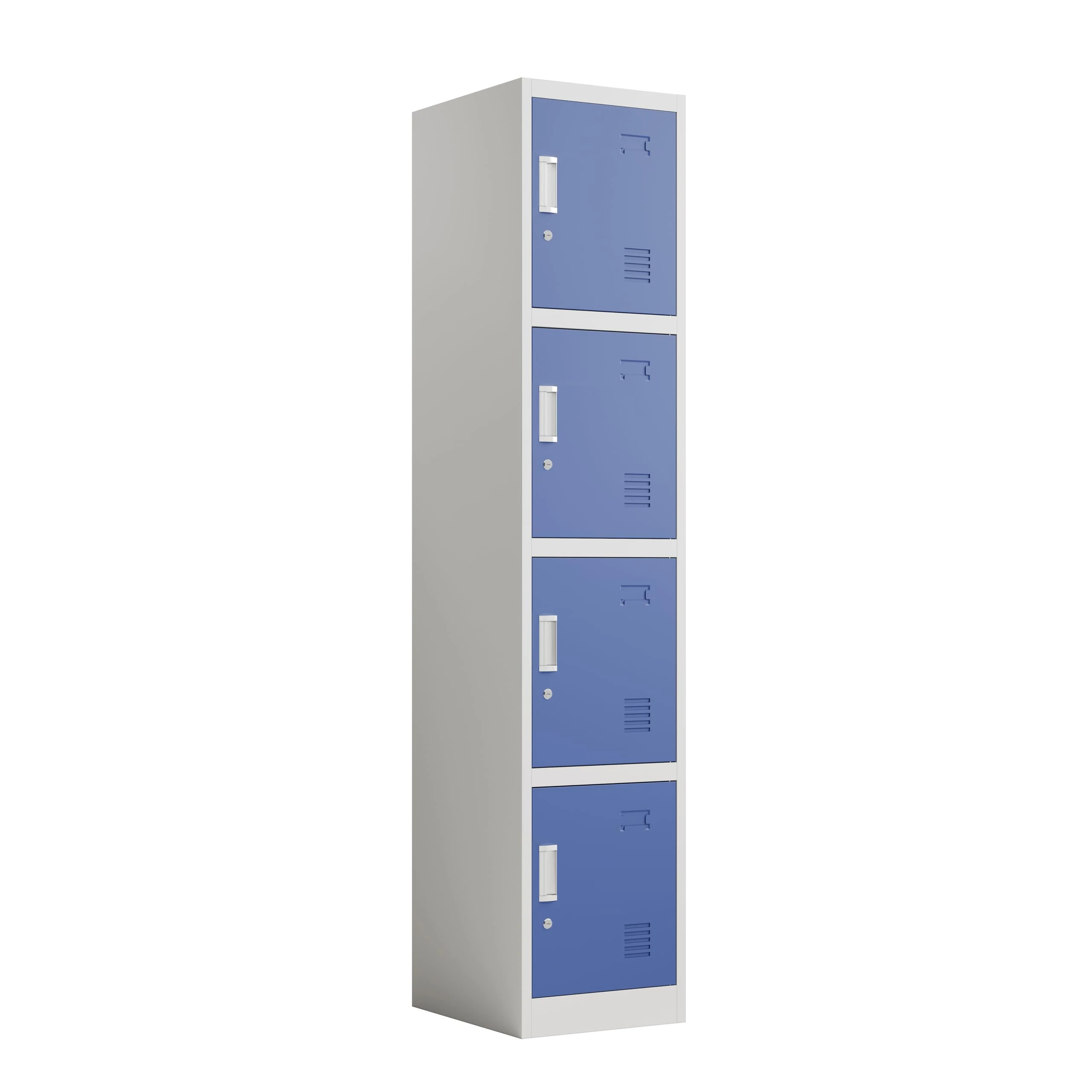 Racking Solutions. Single Door Metal Storage Lockers, Blue & Grey Steel Lockable Unit, Staff Gym School Changing 1850mm H x 380mm W x 450mm D (4 Door Locker)