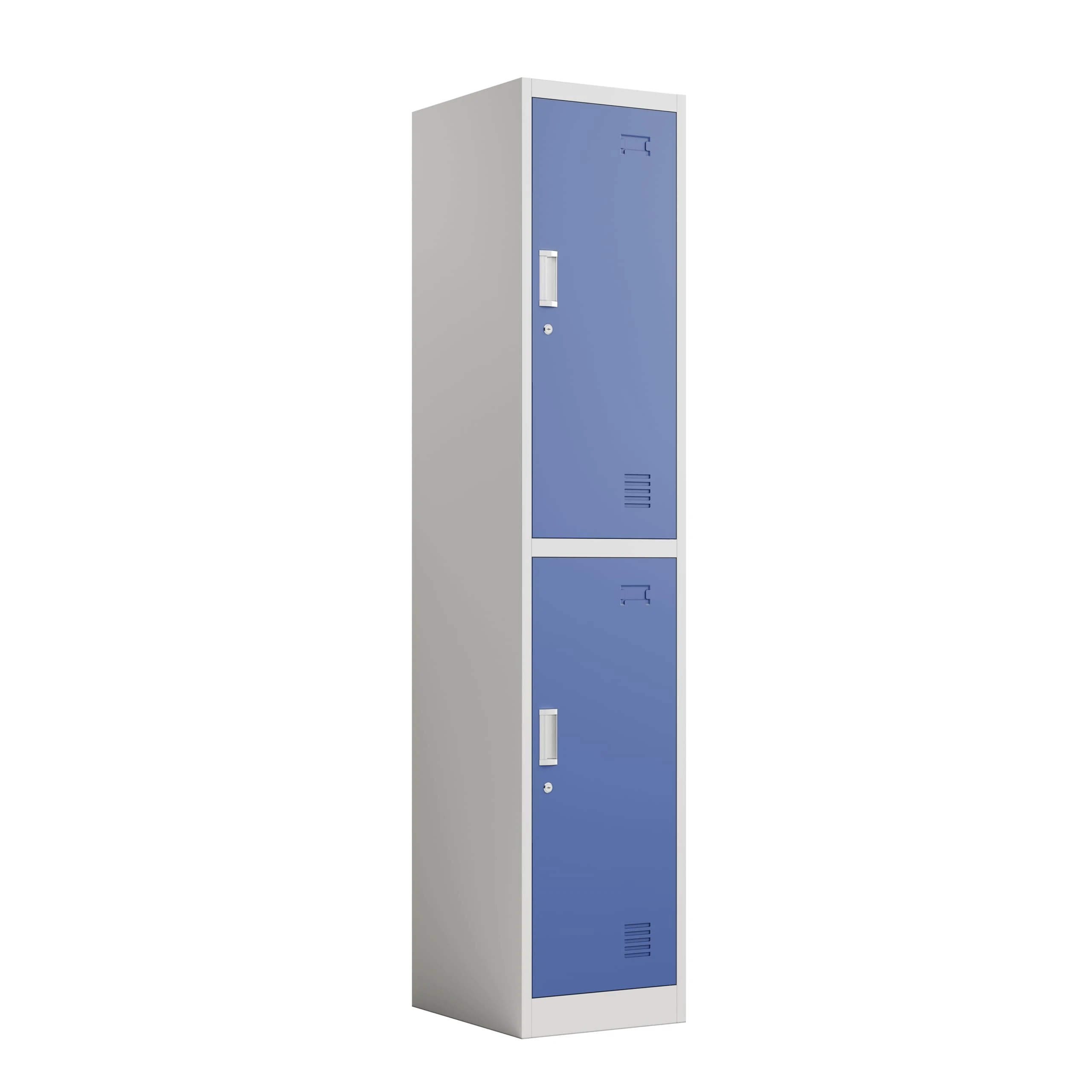 Racking Solutions. Single Door Metal Storage Lockers, Blue & Grey Steel Lockable Unit, Staff Gym School Changing 1850mm H x 380mm W x 450mm D (2 Door Locker)