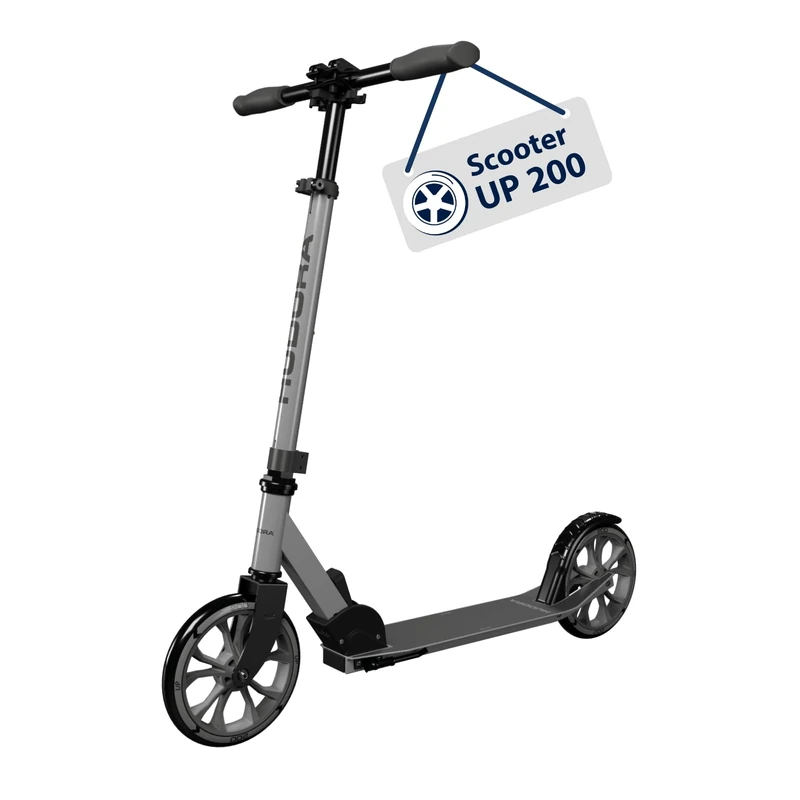 HUDORA Scooter Up 200 - Quiet aluminium scooter for up to 100kg - Adjustable in height & foldable kick scooter - Jolt-free kick scooter for children / teenagers & adults