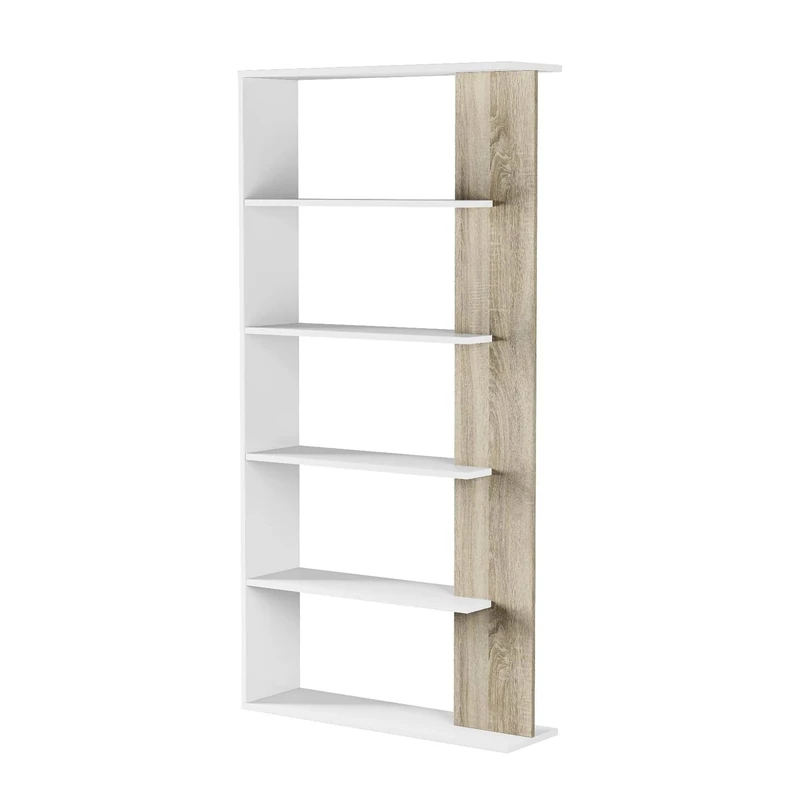 Dmora - Bookcase Columbia, Double-sided bookcase with 5 shelves, Office or bedroom divider shelf, 90x25h180 cm, White and Oak