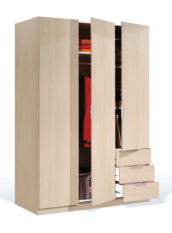 Dmora - Cloakroom Warren, Bedroom wardrobe with 3 doors and 3 drawers, Cabinet with 3 shelves and clothes hanger bar, 121x52h180 cm, Oak