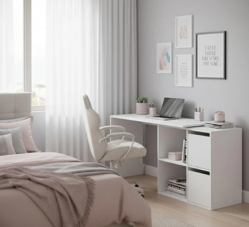 Dmora - Desk Milwaukee, Modular desk with shelf, Multi-position study or office table with corner assembly, 152x49h74 cm, White