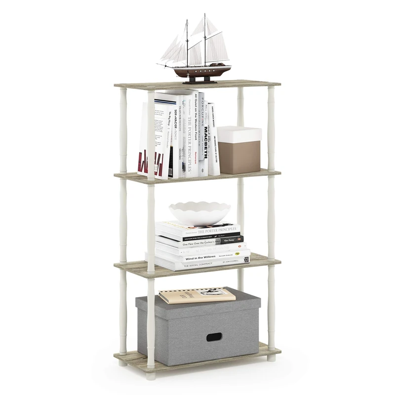 Furinno TURN-N-TUBE Storage Shelves, 4-Tier Book Shelf, Corner Shelf, Toolless Open Shelves, Classic Tubes, for Organization and Storage, Living Room, Home Office, Sonoma Oak