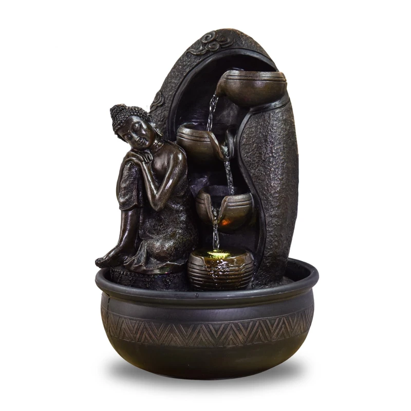 Krishna Zen'Light Indoor Water Wall Waterfall Jar Statue Buddha Removable LED Light Colorful Large Table Decoration Office Living Room Lucky Fountain with Closed Circuit, H 40 cm