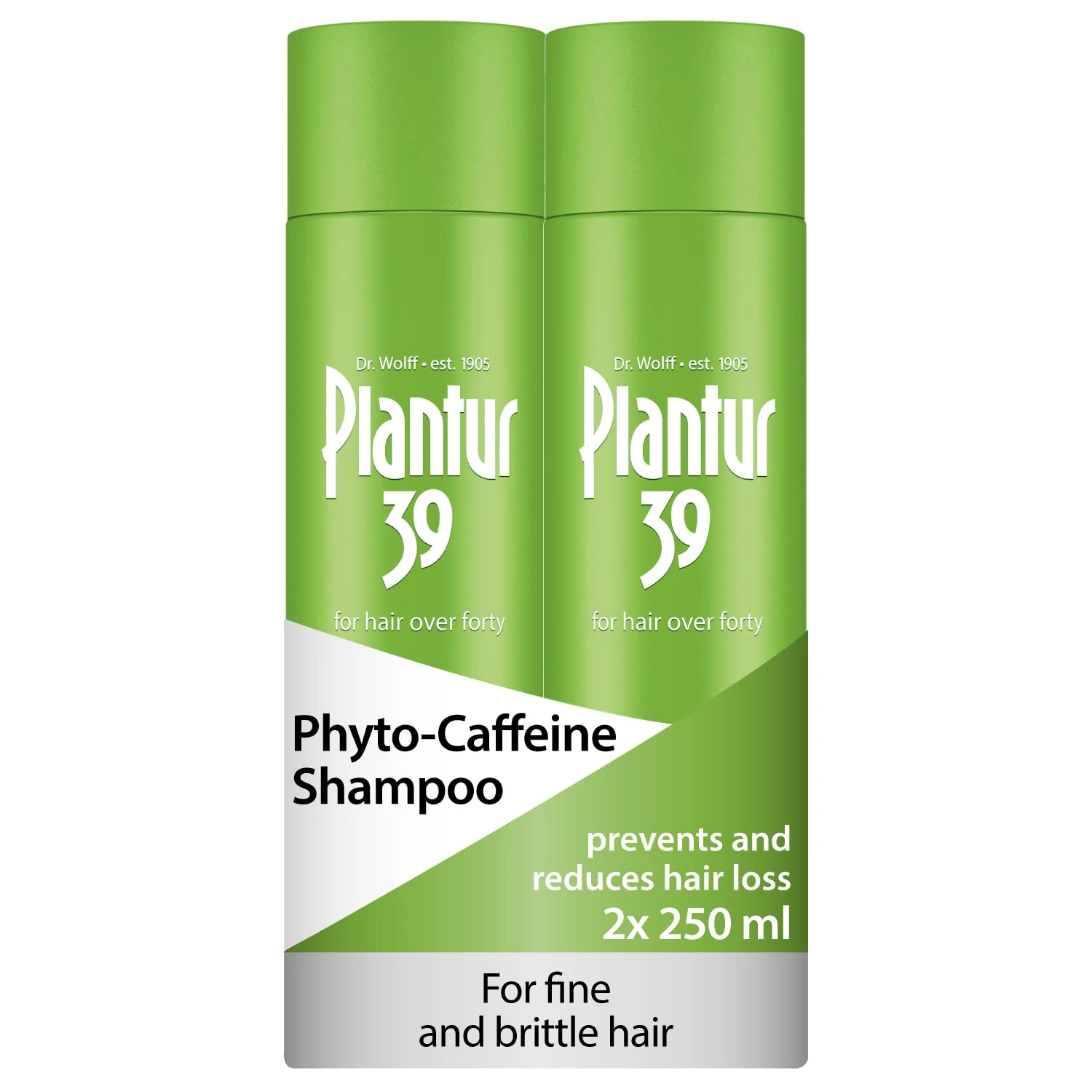 Plantur 39 Caffeine Shampoo Prevents and Reduces Hair Loss 2x 250ml | For Fine Brittle Hair | Unique Galenic Formula Supports Hair Growth | Women Hair Care Made in Germany
