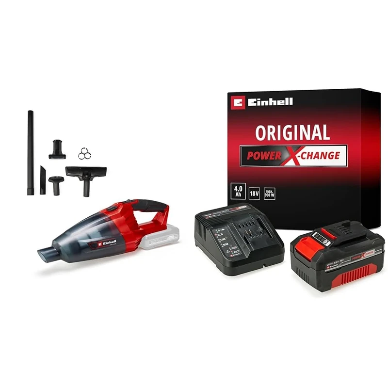 Einhell Power X-Change 18V Cordless Handheld Vacuum Cleaner With Battery And Charger - For Cleaning Floors, Stairs, Sofas, Cars And Caravans - TE-VC 18 Li Rechargeable Hand Held Vacuum Kit