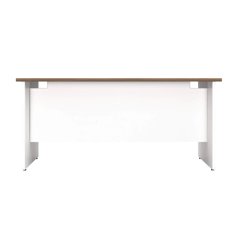 Office Hippo Heavy Duty Rectangular Office Desk with Panel Ends, 160 x 80 x 73 cm, White Legs, Dark Walnut Top