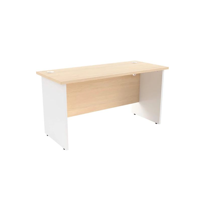 Office Hippo Heavy Duty Rectangular Office Desk with Panel Ends, 160 x 60 x 73 cm, White Legs, Maple Top
