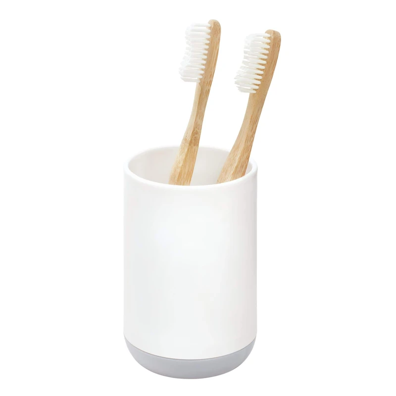 iDesign 28532 Cade Toothbrush Holder, Round Plastic Toothbrush Stand for Regular and Electric Toothbrushes, White, 7.6 cm x 7.6 cm x 11.4 cm