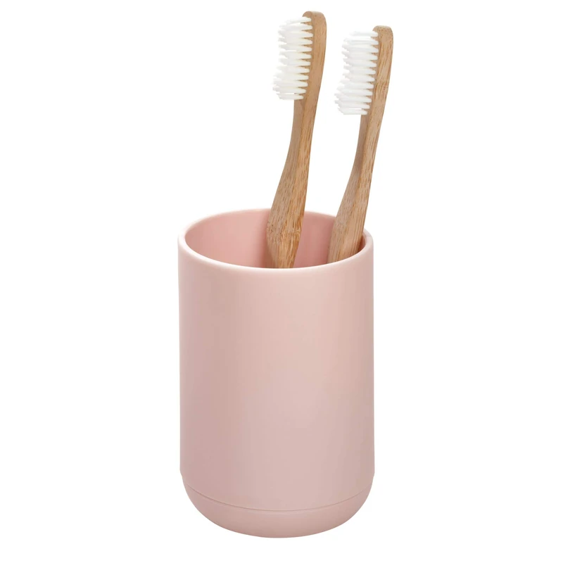 iDesign 28531 Toothbrush Holder for 4 Toothbrushes, Small Toothbrush Stand Made of Plastic, Round Bathroom Organiser Also for Electric Toothbrushes, Pink, 7.6 cm diameter x 11.4 cm
