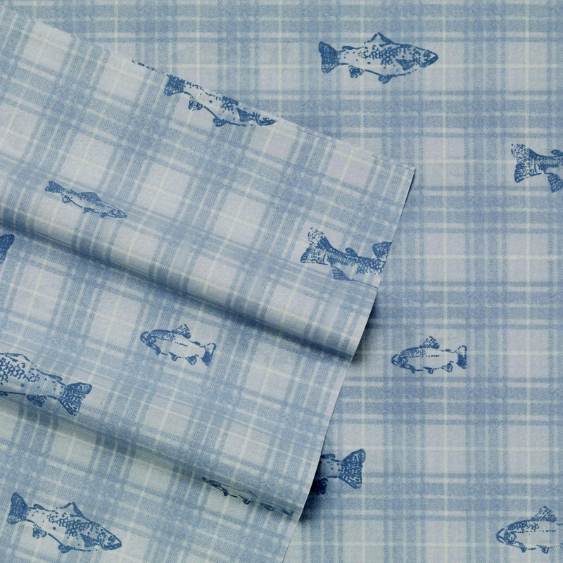 Eddie Bauer Sheets Cotton Percale Bedding Set, Crisp & Cool Home Decor, Twin, Methow Plaid Blue