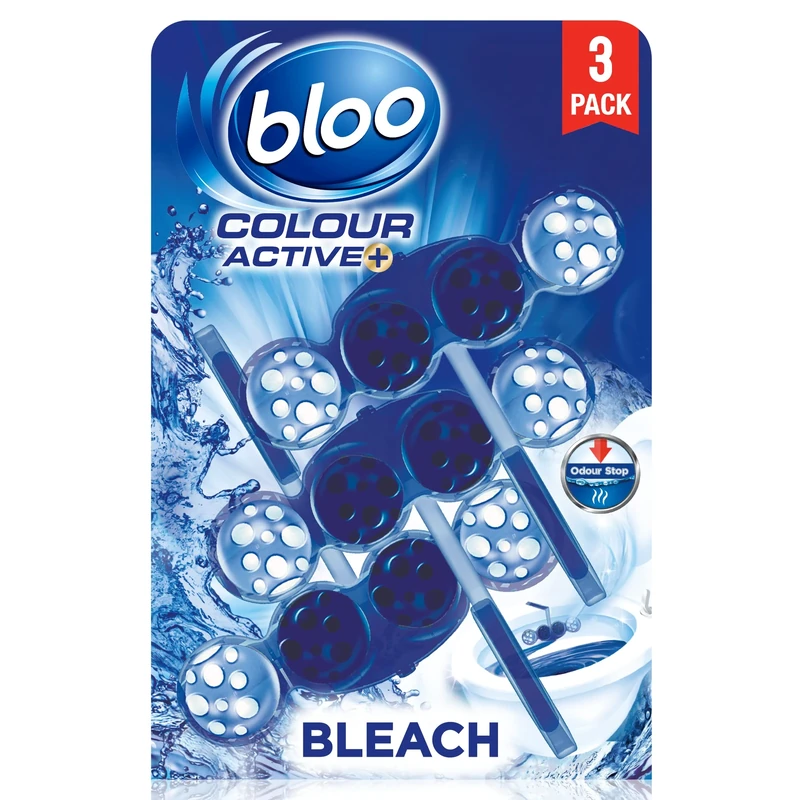 Bloo Colour Active Toilet Rim Block Bleach with Anti-Limescale, Cleaning Foam, Dirt Protection and Extra Freshness with Bloo Odour-Stop Technology, Pack of 2 Rimblocks, Pack of 3 Rimblocks