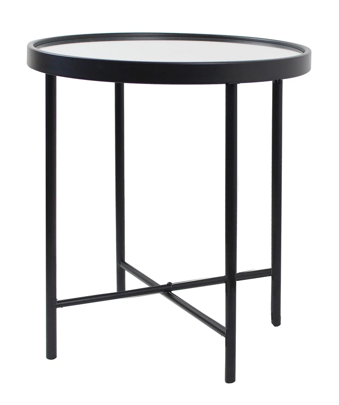 Alario Mirror Top Round Side/End Table/Lamp Table (42.5 diax47cm, Black/Mirror)