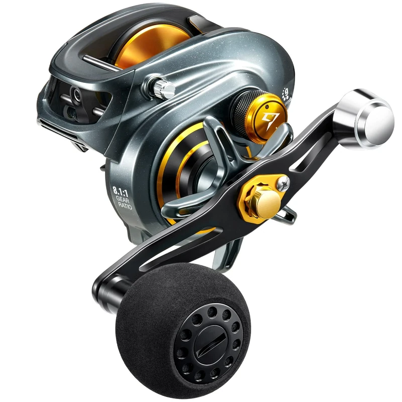 Piscifun Alijoz Baitcasting Reels Low Profile Baitcaster Aluminum Frame Baitcast Fishing reel, Size 300, 33lb Drag 8.1:1 Gear Ratio Freshwater Saltwater Power Handle Casting Reels (Left Handed)
