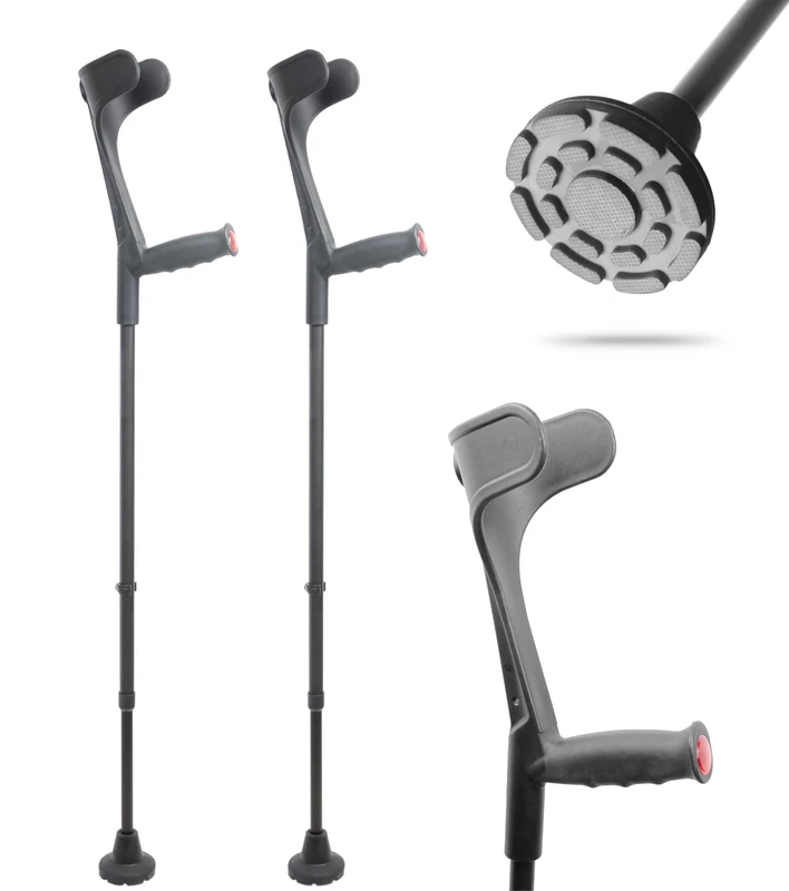KMINA Crutches for Adults (x2 Units), Height Adjustable, Women and Men, Black - Made in Europe