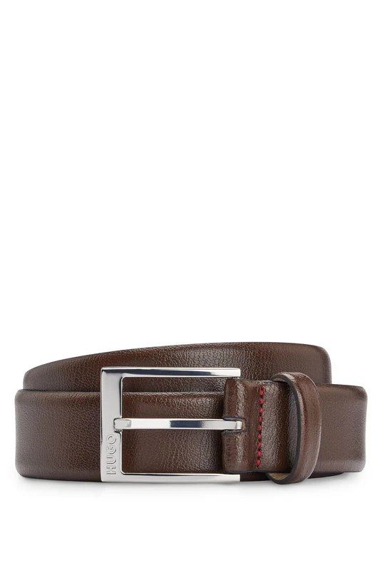 HUGO Mens Gellot Sz35 Grained-leather belt with logo-engraved buckle