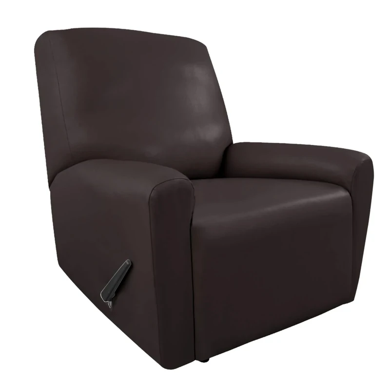 Easy-Going PU Leather Recliner slipcovers, Waterproof Stretch Sofa Covers, 4 Pieces Stretch Furniture Protector, Anti-Slip Elastic Strap Shield Pets Kids Children Cats Dogs (Recliner, Chocolate)