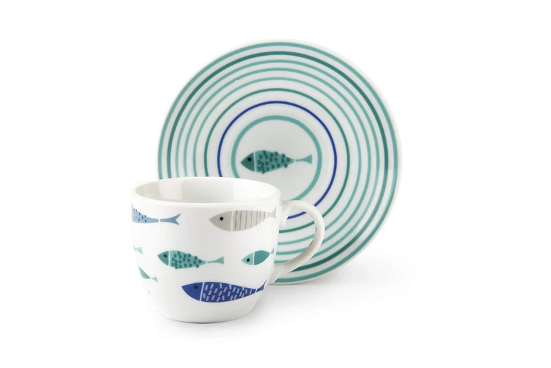 Excelsa North Sea Set of 6 Coffee Cups with Saucers Porcelain