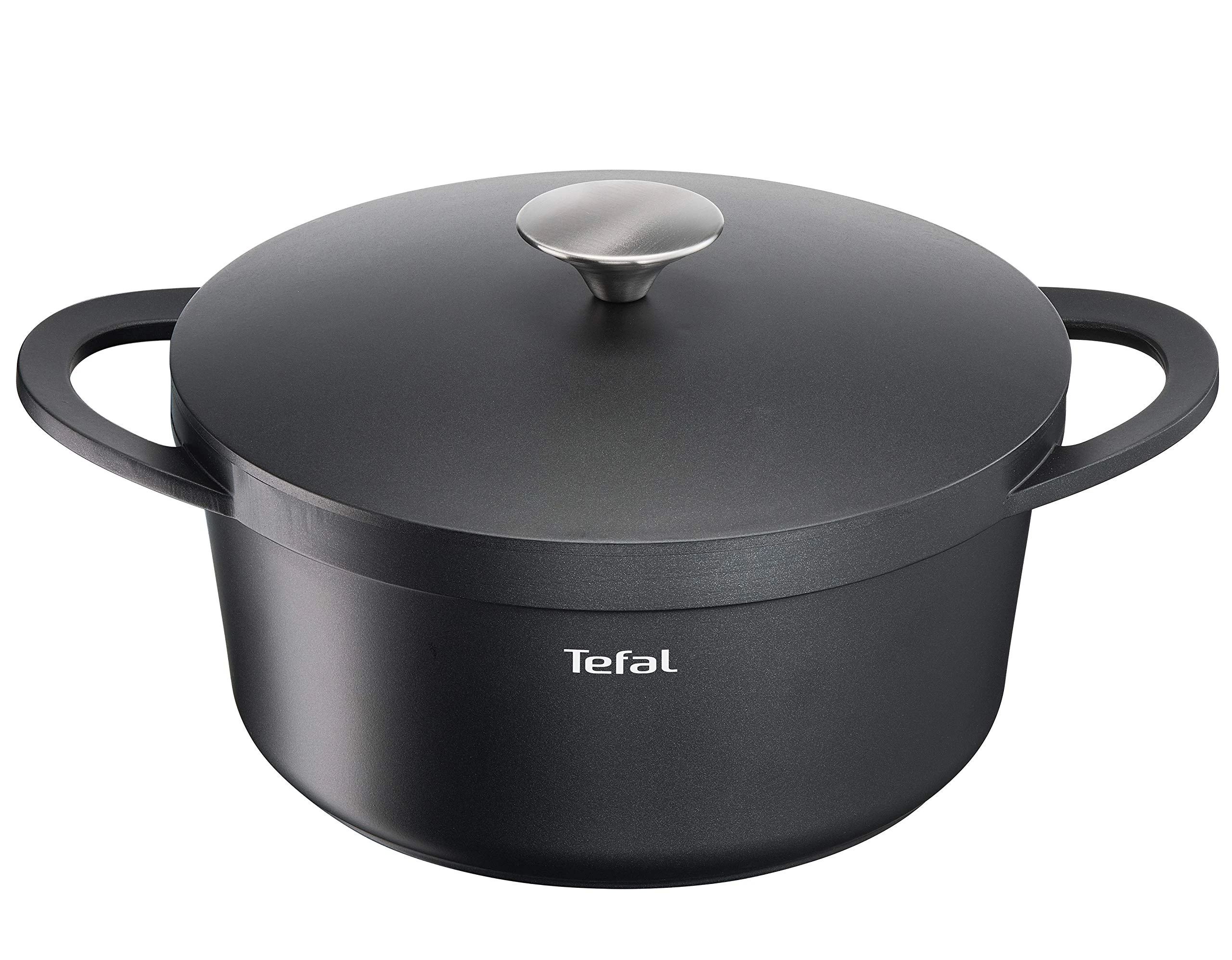 TEFAL TRATTORIA E21846 Stewpot 24 cm | Cast Aluminum | Cast Lid | Non-Stick Coating | Good Heat Retention | Stews | Silicone Grip Protection | Stewing Pot | Induction Suitable, Black