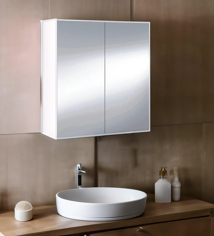 Dmora - Bathroom wall cabinet Lafayette, Column cabinet for bathroom, Hanging locker, Glossy white colour, 60x21h65-2 doors cm