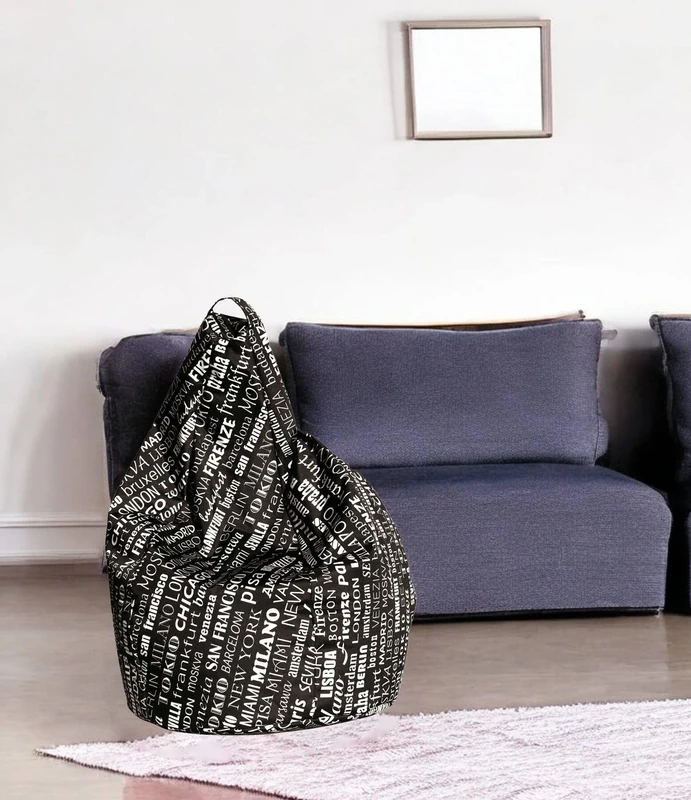 Talamo Italia - Bean bag with lettering fantasy, black and white, Measurements 80 x 120 x 80 cm