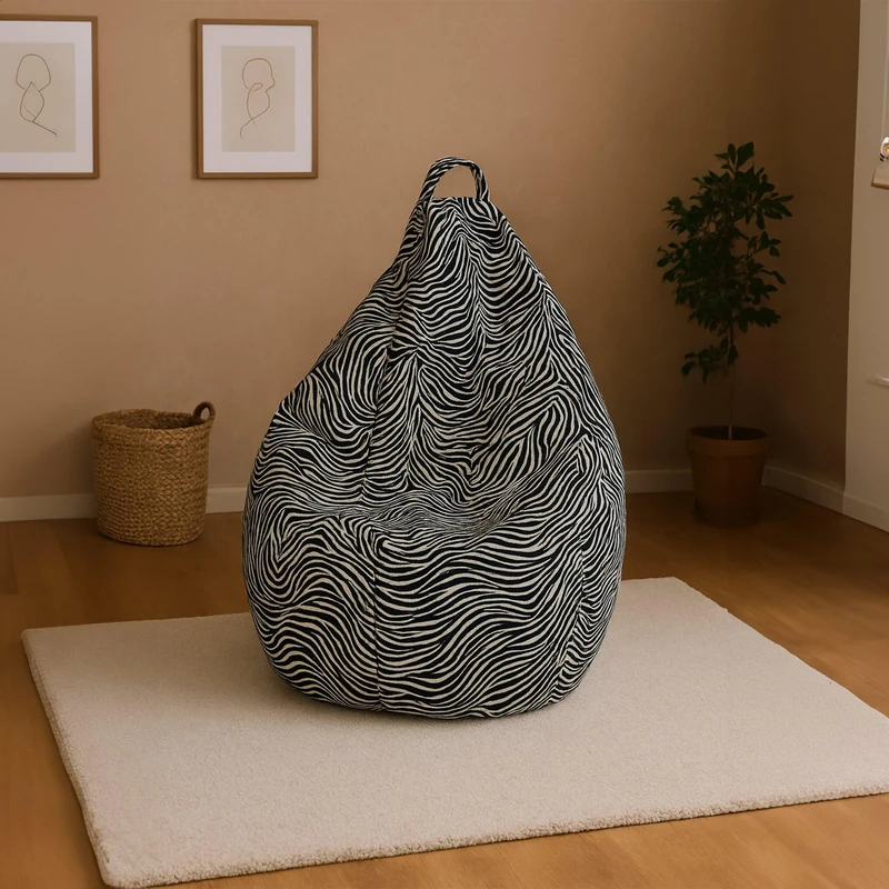 Talamo Italia - Bean bag with "zebra" pattern, black and white, Measurements 80 x 120 x 80 cm