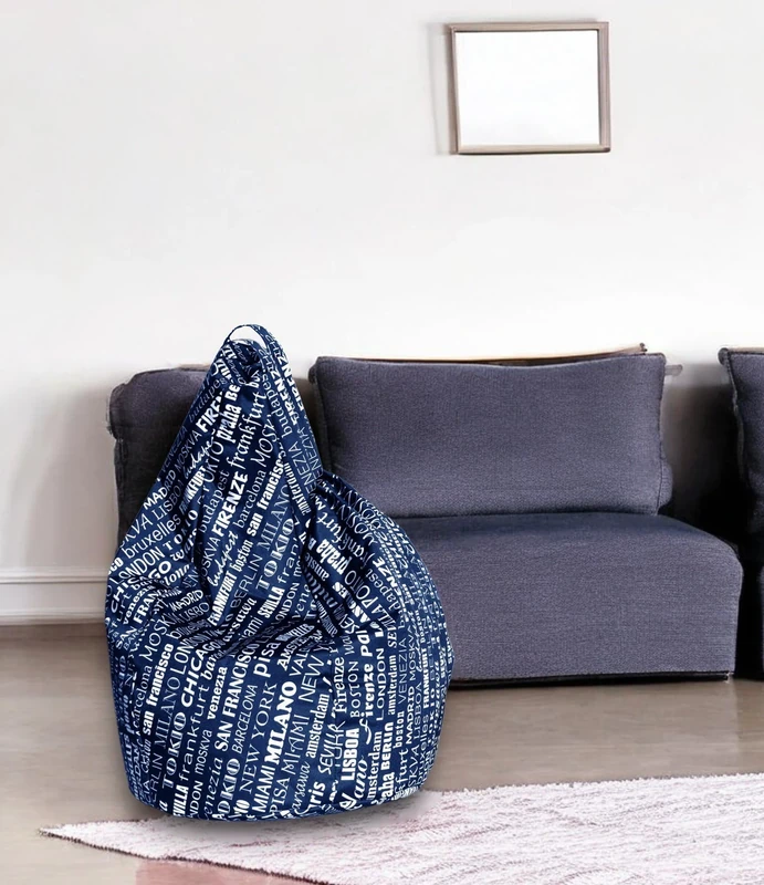 Esidra Talamo Italia - Bean bag with lettering fantasy, blue and white, Measurements 80 x 120 x 80 cm