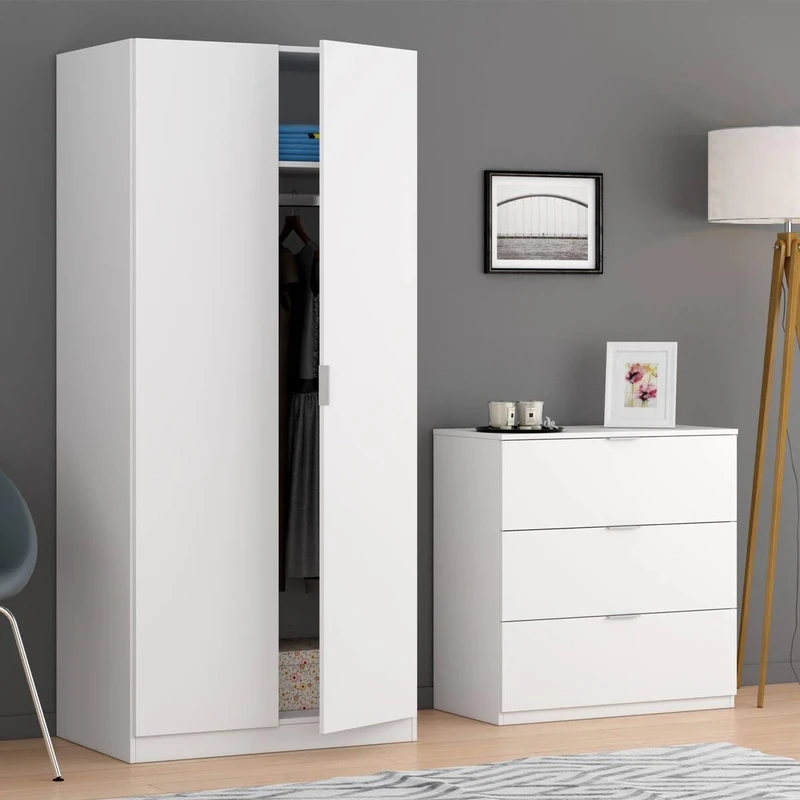Dmora - Drawer unit Bridgeport, Modern chest of drawers with 3 drawers, Low chest of drawers for bedroom, Mobile Weekly, 77x38h80 cm, White