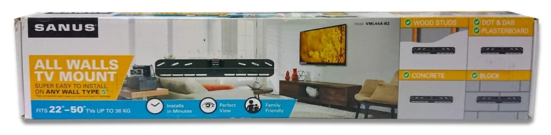 Sanus SimplySafe VML44A-B2 low-profile wall mount for most TV's 22''- 50'' & weighing < 36kgs, or < 23kgs for plasterboard walls.