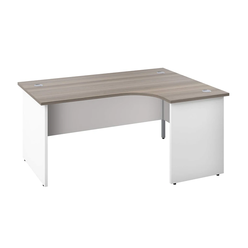 Office Hippo Professional Office Desk, Right Corner Desk, Strong & Reliable Panel Desk, Office Table With Integrated Cable Ports, PC Desk For Office or Home - Grey Oak Top / White Legs