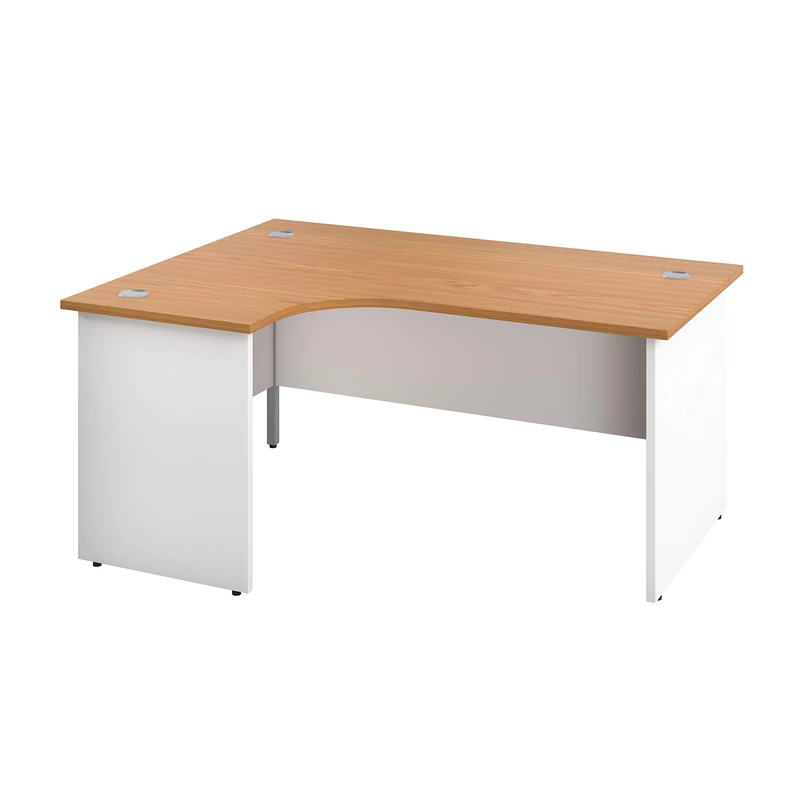 Office Hippo Professional Office Desk, Left Corner Desk, Strong & Reliable Panel Desk, Office Table With Integrated Cable Ports, PC Desk For Office or Home - Oak Top / White Legs
