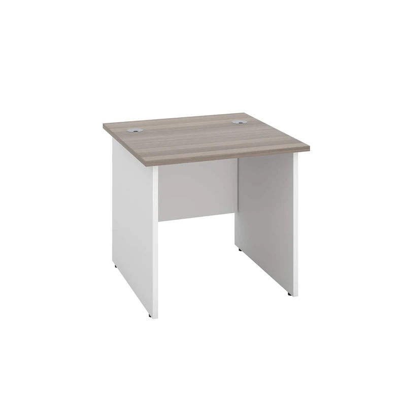 Office Hippo Heavy Duty Square Office Desk with Panel Ends, 80 x 80 x 73 cm, White Legs, Grey Oak Top