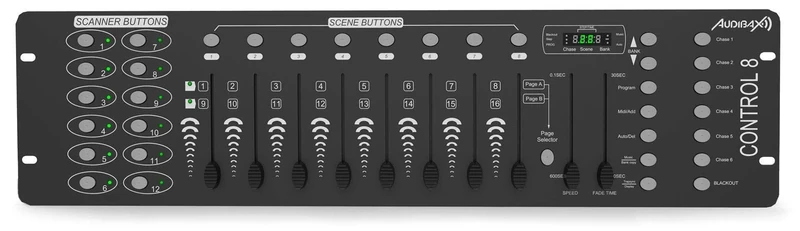 Audibax Control 8-192-channel DMX controller - Sound, TAP Sync or Automatic scene activation - Speed Control - 23 Chases and 6 Sequences - Single DJ Controller