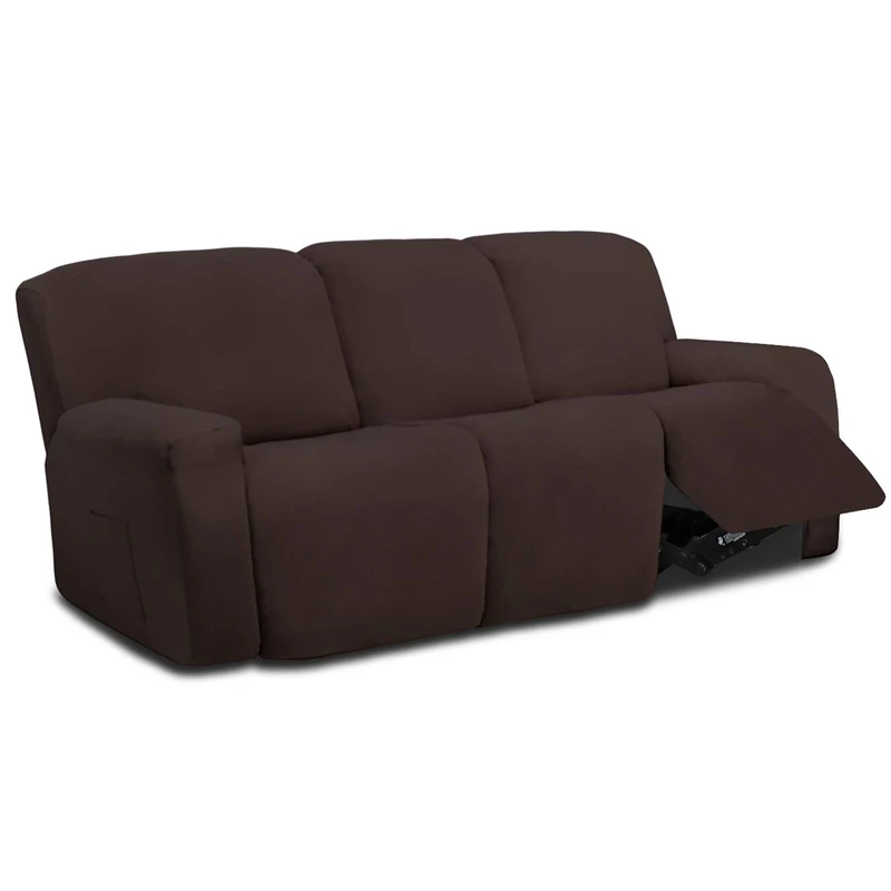 Easy-Going 3 Seat Recliner Sofa Cover for Dogs- 8 Pieces Stretch Sectional Recliner Sofa Slipcover for 3 Cushion Couch, Washable Furniture Protector with Elasticity (Recliner Sofa,Chocolate